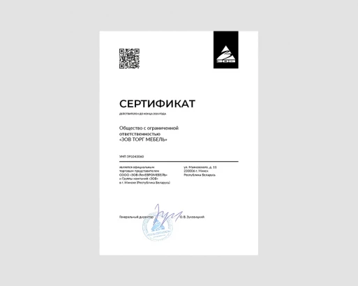 СЕРТИФИКАТ ОФИЦИАЛЬНОГО ТОРГОВОГО ПРЕДСТАВИТЕЛЯ